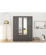 Bahar Anthracite 4 Doors 2 Drawers Wardrobe 50 x 140 x 182 cm - Wholesale - Black - Sunroyal Concept