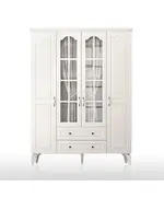 Zenio Assos Plus 4 Door 2 Drawer Glass High Leg Wardrobe White – Bulk – Turkish Furniture – Zenio Mobilya. TijaraHub!