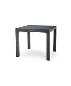 Rattan Table - Plastic Garden Table 90 x 90 cm - With Glass