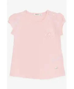 Short-Sleeved T-Shirt with Pink Rose - Baby Girl Wear - 90% Cotton & 10% Lycra