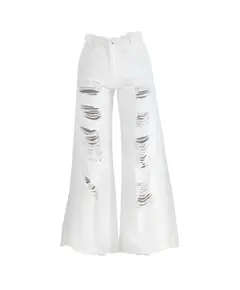 Women's Trousers Jeans- White Ripped Jeans