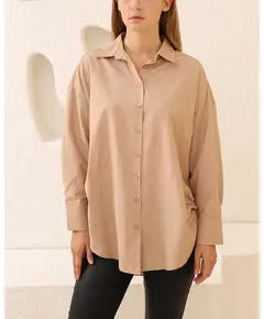 Slit Detailed Shirt - %70 Cotton & 30% Polyester - High Quality