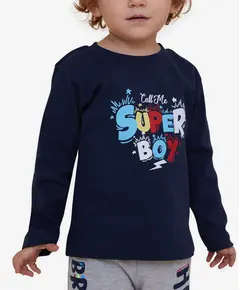 Long Sleeve T-Shirt Text Printed Navy Blue - Baby Boys' Wear - Cotton & Lycra