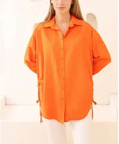 Slit Detailed Shirt - %70 Cotton & 30% Polyester - High Quality