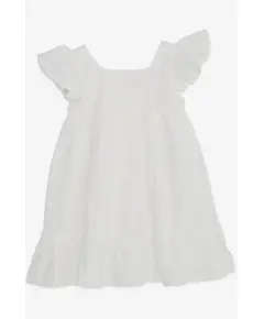 White Squared Neck Short Sleeve Dress w/ Flower Embroidered - Baby Girls' Wear - Polyester