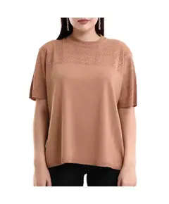 Short Sleeve Knit With Collar Motif - Women's Wear - 70% Cotton & 30% Polyester