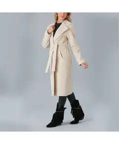 Coat with Belt and Drop Shoulder - Women's Wear - Turkey Fashion