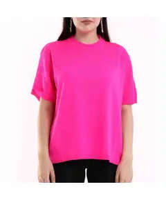 Short Sleeve Knitted T-Shirt With Collar Motif - Women's Wear - 70% Cotton & 30% Polyester TijaraHub