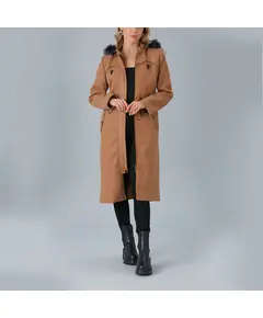 Coat with Feather Hood - Women's Wear - Turkey Fashion