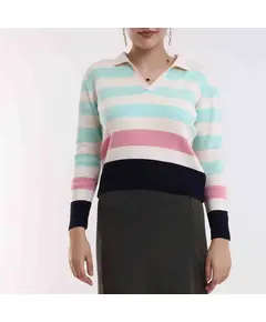 Long Sleeve Sweater With Polo Neck - Women's Wear - 70% Cotton & 30% Polyester