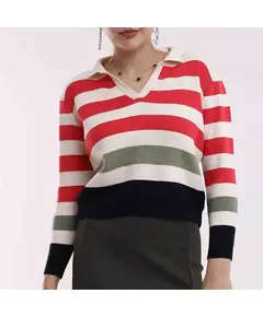 Long Sleeve Sweater With Polo Neck - Women's Wear - 70% Cotton & 30% Polyester