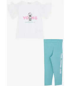 Set - Capri Tights and Ruffled Sleeves Shirt with Printed Text - Girls' Wear - Cotton