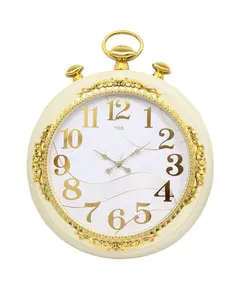 Revello Saat - Modern Wall Clock - Cream & Gold ​- Metalized Chain Design