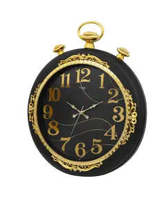 Revello Saat Modern Wall Clock - Black & Gold ​- Metalized Chain Design