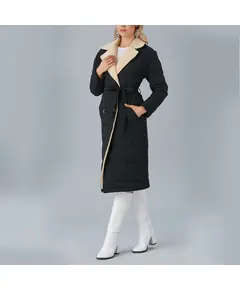 معطف مبطن بياقة فرو - ملابس نسائية - الموضة التركية - Vista - تجارة هب
