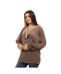 Knitted Arabian Style Applique Sweatshirt - Women's Wear