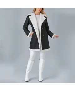 Coat with Furry Buttoned Collar - Women's Wear - Turkey Fashion