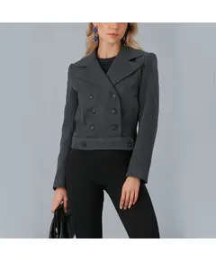 Coat with Short Front Double Button Collar - Women's Wear - Turkey Fashion