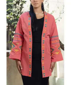 Egyptian Pink Long Embroidered Kimono - Clother For Women - Cotton - Fashionable - Tijarahub