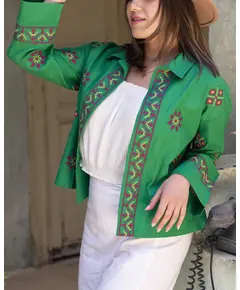 High Quality Green Embroidered Jacket - Women's Clothes - Cotton - Trendy - Tijarahub