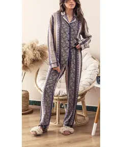 Indigo Buttoned Pajama - Wholesale - Women's Loungewear - Cotton - Luxurious - Tijarahub