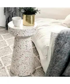 Terraazoo Side Table 60 x 90 cm - Wholesale Handcrafted White Terrazzo Accent Piece - Shaheen Farouk Designs - Tijarahub