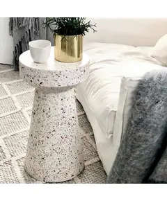 Terraazoo Side Table 60 x 50 cm - Wholesale Handcrafted White Terrazzo Accent Piece - Shaheen Farouk Designs - tijarahub