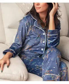 High Quality Indigo Buttoned Pajama - Wholesale Women Clothing - Women's Homewear - Cotton - Luxurious - Tijarahub