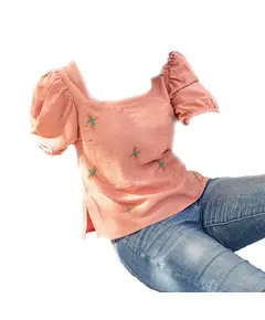 Stylish Cashmere Puff Sleeve Embroidered Top - Wholesale Women's Clothing - High Quality - Tijarahub