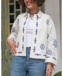 High Quality White Embroidered Summer Jacket - Wholesale - Women's Clothing - Cotton and Linen - Stylish - Tijarahub