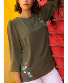 High Quality Olive Casual Embroidered Blouse - Buy in Bulk - Women's Clothes - Stylish - Tijarahub
