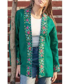 Versatile Green Embroidered Coat - Wholesale Clothing - Women's Clothes - Wool - Warmth - Tijarahub