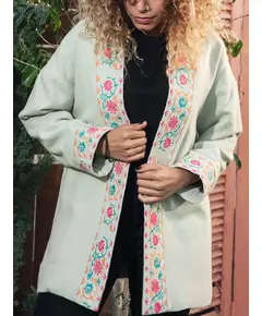 High Quality Mint Green Embroidered Coat - Wholesale Clothes - Women's Clothes - Wool - Modern Style - Tijarahub