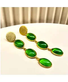 Yomn Jewellery - Earings - B2B Platform - Emerald Drops - Gold and Green Gemstone Earrings - TijaraHub