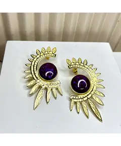 Yomn Jewellery - Earings - B2B Platform - Purple Radiance - Golden Sunray Earrings - TijaraHub