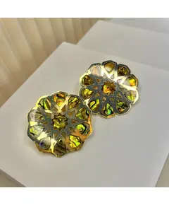Yomn Jewellery - Earings - B2B Platform - Gold plated earrings with brown sea shell stone pressed inside - TijaraHub