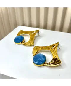 Yomn Jewellery - Earings - B2B Platform - Golden Elegance - Blue Stone Earrings - TijaraHub