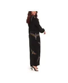 Stylish Black Hand Painted Jump Suit - Wholesale - Handmade - Silk and Chiffon - Bird with Pharaonic Signature - Tijarahub