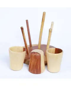 5 Wooden Cups with Holder - Wholesale - Handmade - Fowacrafts - Tijarahub