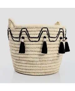 Storage Wicker Basket Tassel with Handle 30 x 30 cm - Wholesale - Handmade - Bazaar Misr - Tijarahub