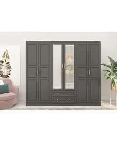 Bahar Anthracite 6 Doors 2 Drawers Wardrobe 50 x 210 x 182 cm - Wholesale - Black - Sunroyal Concept TijaraHub