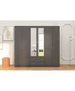 Lavinia Anthracite 6 Doors 2 Drawers Wardrobe 50 x 210 x 182 cm - Wholesale - Black - Sunroyal Concept TijaraHub