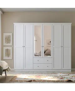 Zenio Side 6 Door 2 Drawer Mirrored White Wardrobe – Bulk – Turkish Furniture – Zenio Mobilya. TijaraHub!