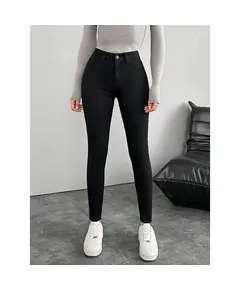 Skinny Denim Trousers With Fake Front Pocket - Wholesale - Black - DEMA TijaraHub