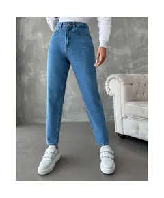 Mom Denim Trousers With Classic Front Pocket - Wholesale - Mid İndigo - DEMA TijaraHub