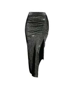 Knitting Glitter Fabric Skirt With Gathering Slit - Wholesale - Black - DEMA TijaraHub