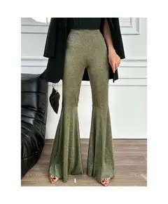 Knitting Glitter Fabric Wide Leg Trousers - Wholesale - Black - DEMA TijaraHub