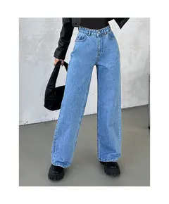 Palazzo Denim Trousers With Classic Front Pocket - Wholesale - Mid İndigo - DEMA TijaraHub