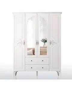 Zenio Olimpos Plus 4 Door 2 Drawer Glass High Leg Wardrobe White – Bulk – Turkish Furniture – Zenio Mobilya. TijaraHub!Zenio Olimpos Plus 4 Door 2 Drawer Glass High Leg Wardrobe White – Bulk – Turkish Furniture – Zenio Mobilya. TijaraHub!