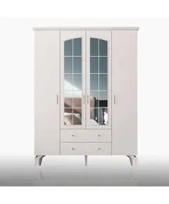 Zenio Rose Plus 4 Door 2 Drawer Glass High Leg Wardrobe White – Bulk – Turkish Furniture – Zenio Mobilya. TijaraHub!